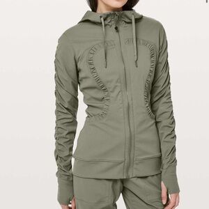 Lululemon Mist Green Dance Studio Hooded Jacket with Ruched Sleeves, Sz 6